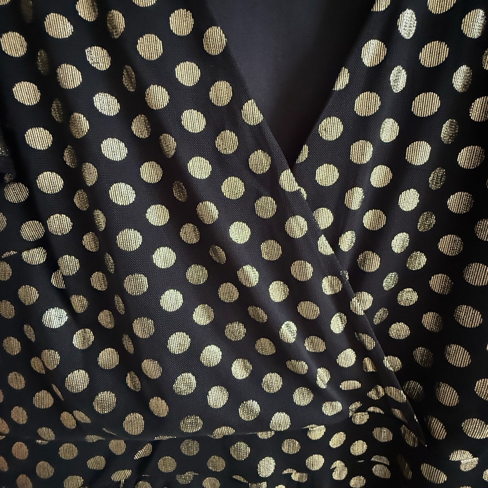 torrid Black Wrap Dress with Gold Polka Dots - Picture 3 of 5